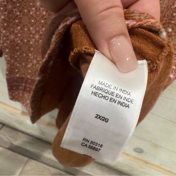 Lucky brand long sleeve burnt orange boho printed top size 2x - Picture 7 of 9